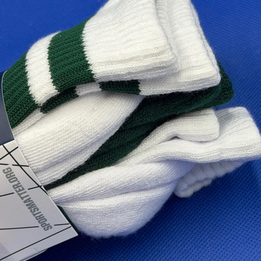 Dicks Crew Tube Socks NWT 3 Pack White Green Striped Mens 8-13 NEW Gym Retro Uni